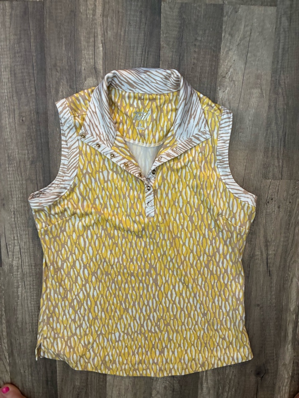 Tail Yellow, White and Tan Patterned Sleeveless Polo